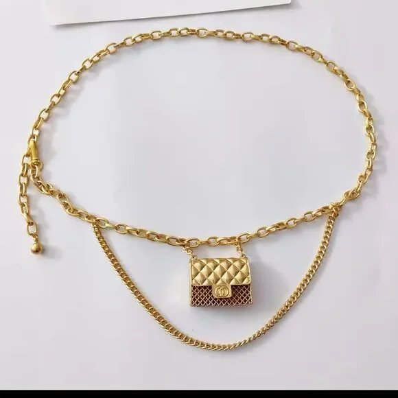Anthropologie Fashion Tassel Gold Chain Belt with mini Bag. Trendy!high quality - Picture 12 of 17